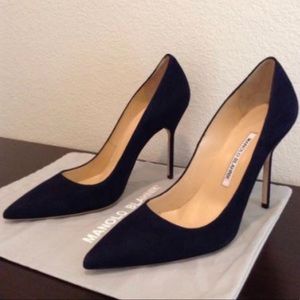 Manolo Blahnik Navy Suede Heels